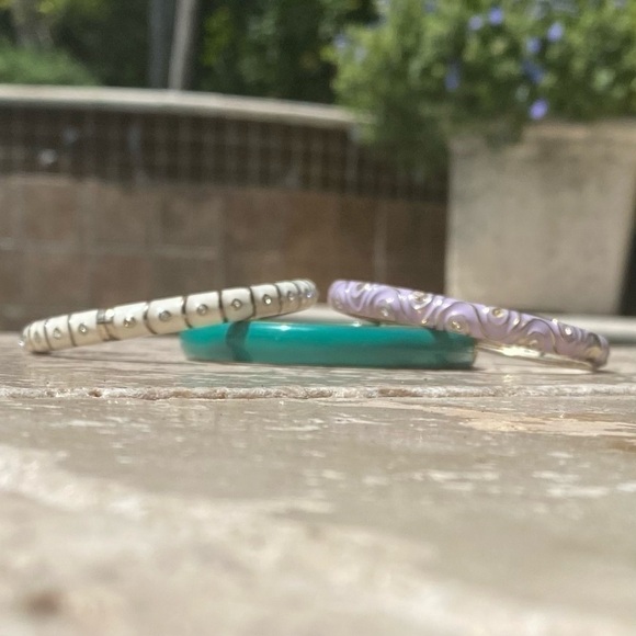 THREE Sequir bangle bracelets designer Gold White Green Purple Enameled - Picture 3 of 10